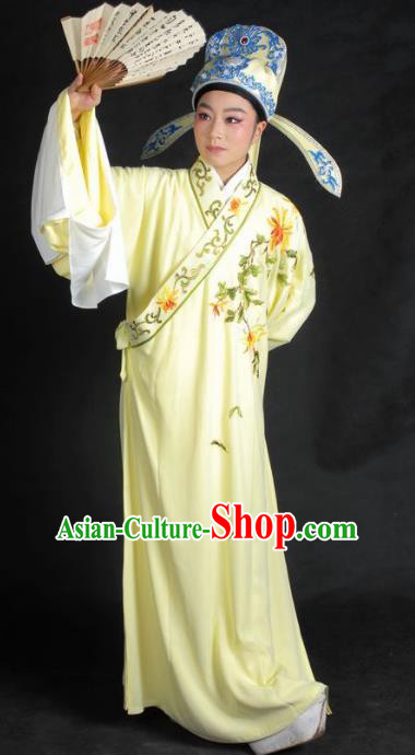 Chinese Traditional Shaoxing Opera Embroidered Yellow Robe Peking Opera Niche Costume for Adults