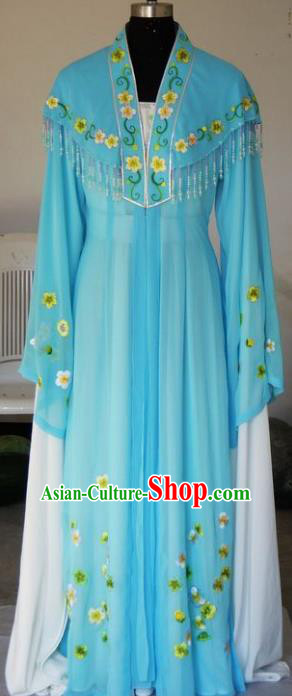 Chinese Traditional Beijing Opera Princess Embroidered Blue Dress China Peking Opera Diva Costumes for Adults