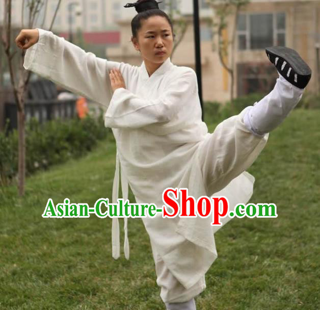 Chinese Traditional Martial Arts Taoist Nun Costumes Tai Chi Kung Fu White Priest Frock for Women