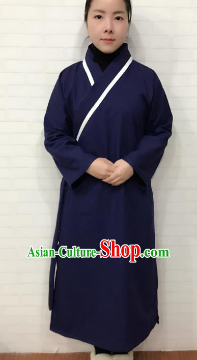 Chinese Traditional Martial Arts Taoist Nun Costumes Tai Chi Kung Fu Navy Cotton-padded Priest Frock for Women