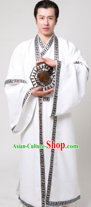 Chinese Traditional Martial Arts Costume Kung Fu Taoist White Robe for Men