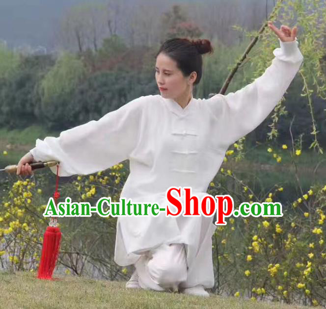 Chinese Traditional Martial Arts Costumes Tai Chi Kung Fu White Suits for Women