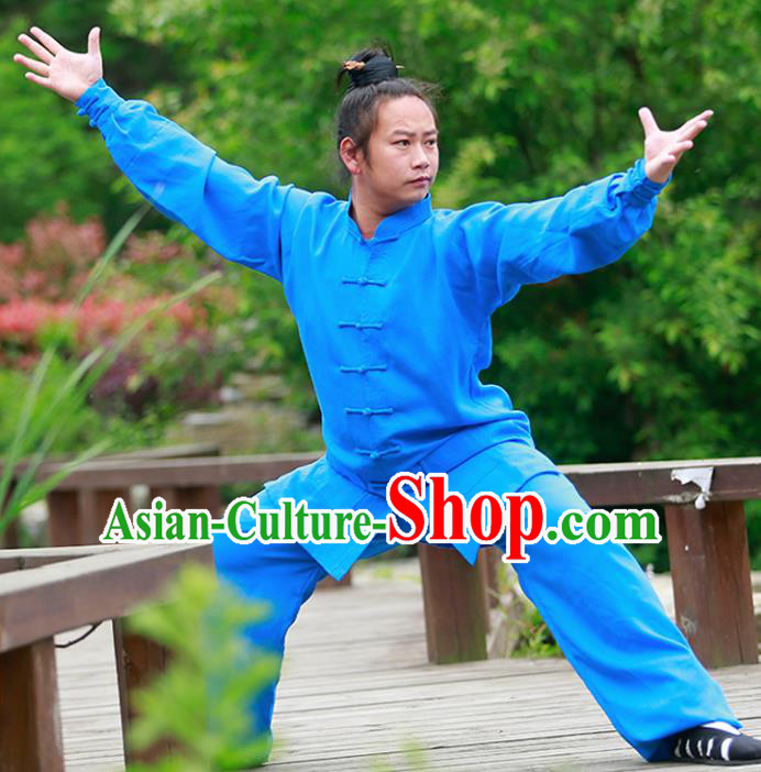 Chinese Traditional Martial Arts Costume Tai Chi Kung Fu Blue Clothing for Men