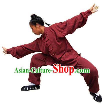 Chinese Traditional Martial Arts Costume Tai Chi Kung Fu Wine Red Clothing for Men
