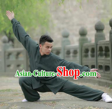 Chinese Traditional Martial Arts Costume Tai Chi Kung Fu Atrovirens Clothing for Men
