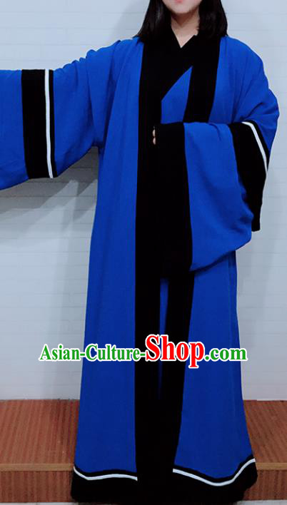 Chinese Traditional Martial Arts Costumes Tai Chi Kung Fu Blue Priest Frock for Women