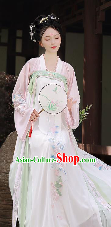 Chinese Ancient Tang Dynasty Princess Costume Embroidered Hanfu Dress for Women