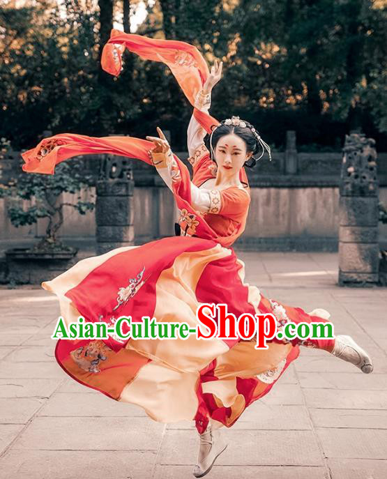 Ancient Chinese Tang Dynasty Palace Lady Dance Hanfu Dress Princess Embroidered Costume for Women