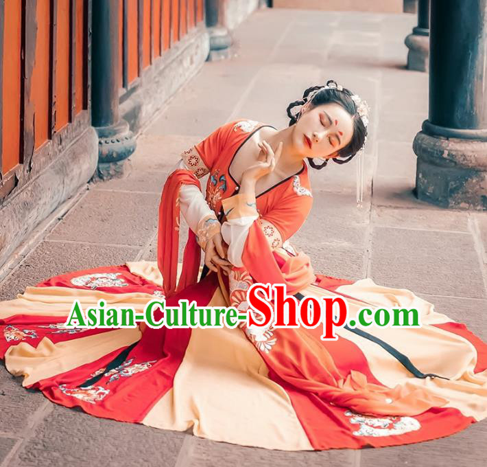 Chinese Ancient Palace Lady Hanfu Han Dynasty Imperial Concubine Queen Embroidered Historical Costumes