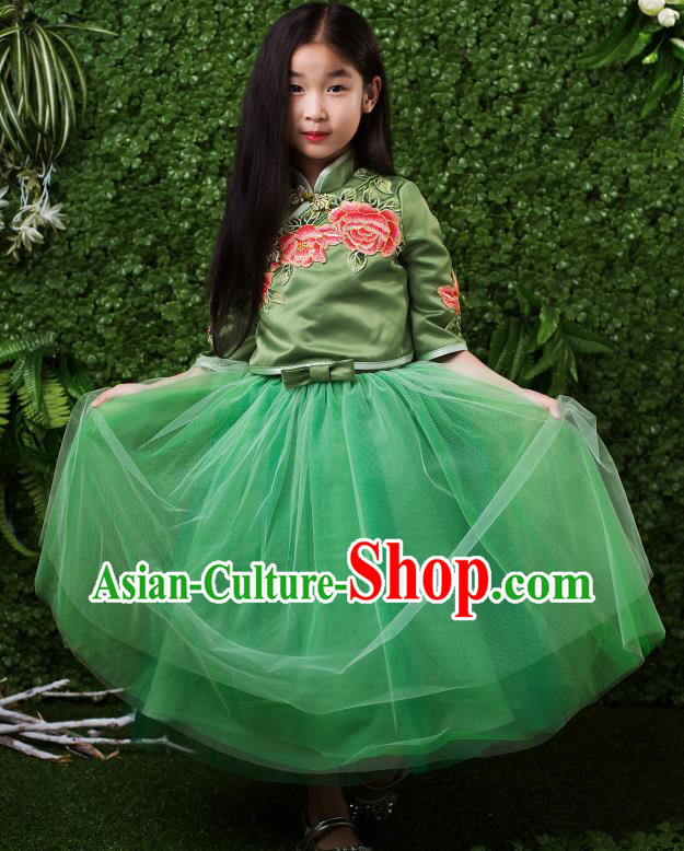 Children Modern Dance Costume Compere Full Dress Stage Performance Chorus Green Dress for Kids