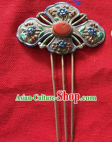 Chinese Traditional Ancient Enamel Coral Hairpins Hair Accessories Hair Clip for Women