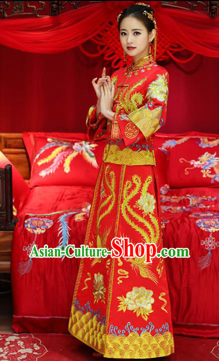 Top Grade Chinese Traditional Wedding Costumes Bride Embroidered Phoenix Peony Xiuhe Suits for Women