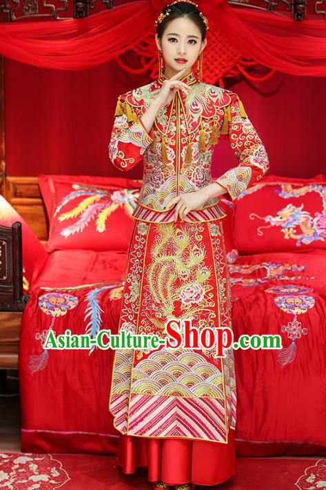 Top Grade Chinese Traditional Wedding Costumes Bride Embroidered Diamante Xiuhe Suits for Women