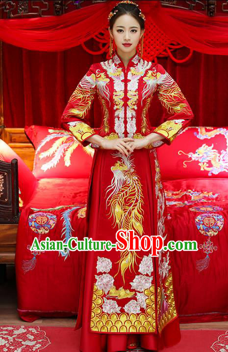 Top Grade Chinese Traditional Wedding Costumes Bride Embroidered Phoenix Xiuhe Suits for Women