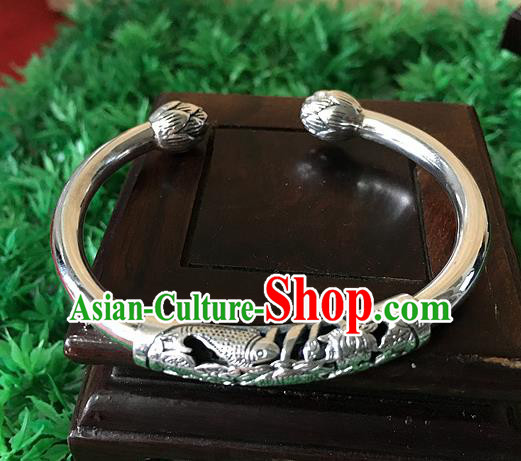 Handmade Chinese Miao Nationality Sliver Bracelet Traditional Hmong Bangle for Women