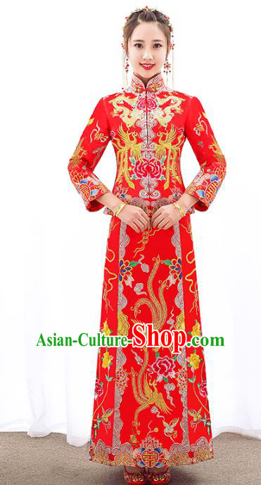 Chinese Traditional Embroidered Phoenix Wedding Costumes Ancient Longfeng Flown Bride Xiuhe Suits for Women