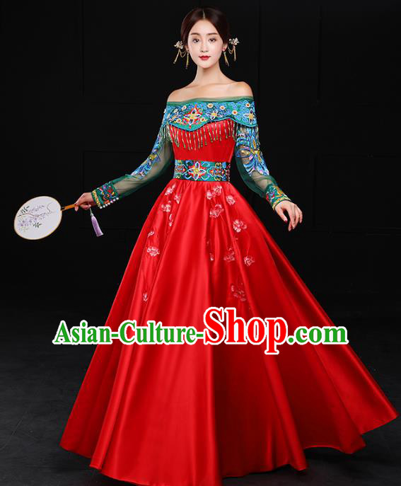 Chinese Traditional Embroidered Wedding Costumes Ancient Bride Xiuhe Suits Dress for Women