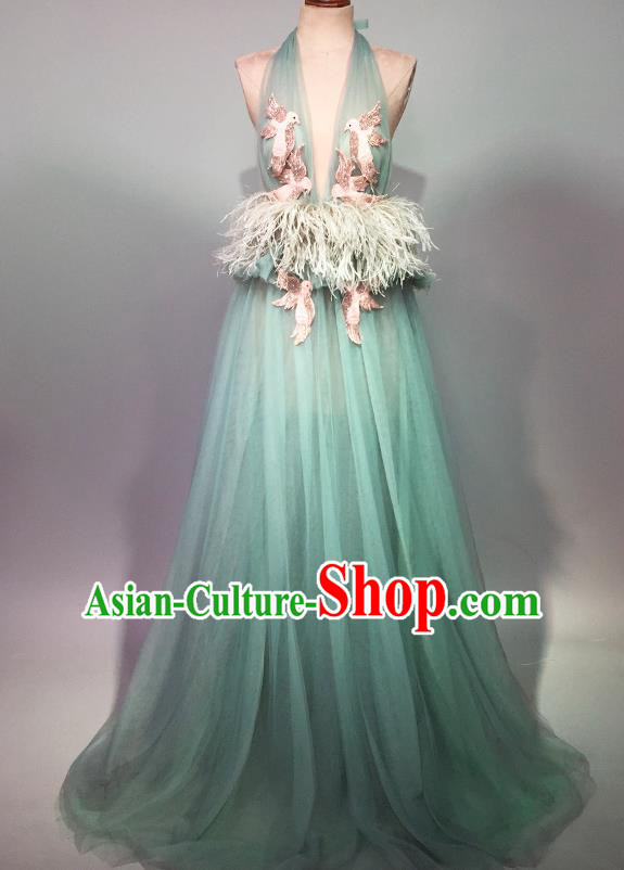 Top Grade Stage Performance Customized Costume Models Catwalks Green Full Dress for Women