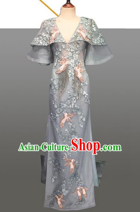 Top Grade Stage Performance Customized Costume Models Catwalks Grey Full Dress for Women