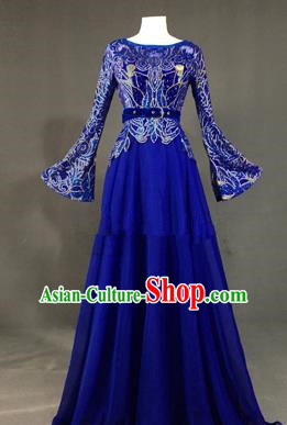 Top Grade Stage Performance Costume Models Catwalks Royalblue Full Dress for Women