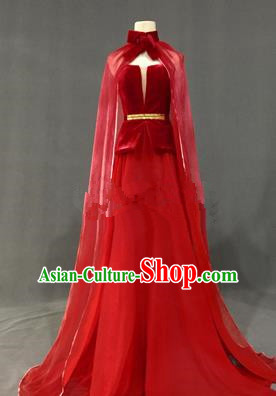 Top Grade Stage Performance Costume Models Catwalks Red Full Dress for Women