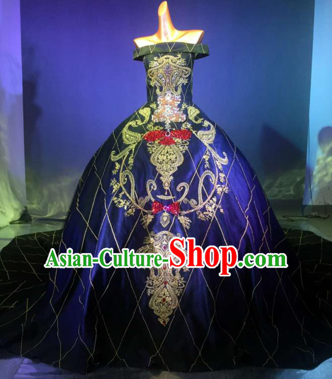 Top Grade Stage Performance Compere Costume Models Catwalks Palace Trailing Full Dress for Women