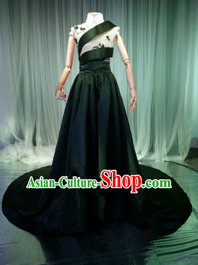 Top Grade Models Catwalks Costume Compere Stage Performance Black Trailing Full Dress for Women