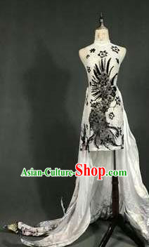 Top Grade Models Catwalks Costume Compere White Cheongsam Stage Performance Full Dress for Women