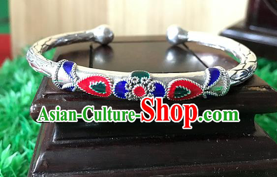 Handmade Chinese Miao Nationality Sliver Bracelet Traditional Hmong Carving Bangle for Women