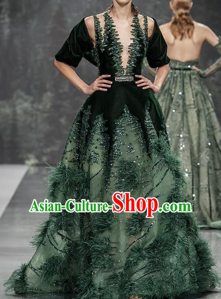 Top Grade Stage Performance Costume Models Stalkshow Green Dress for Women