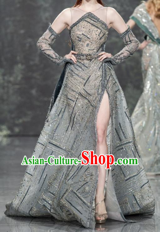 Top Grade Stage Performance Costume Models Stalkshow Grey Dress for Women