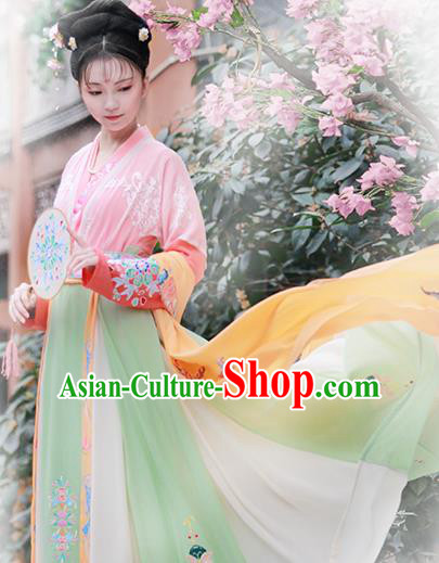 Chinese Tang Dynasty Nobility Lady Hanfu Dress Ancient Peri Embroidered Costume for Women