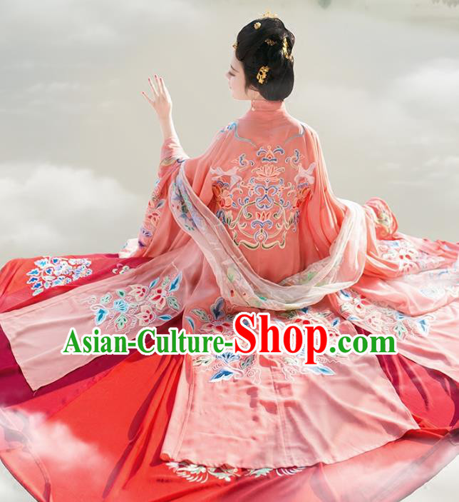 Chinese Tang Dynasty Imperial Consort Hanfu Clothing Ancient Embroidered Wide Sleeve Cardigan for Women