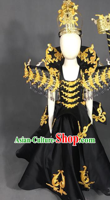 Top Grade Models Catwalks Costume Black Full Dress Stage Performance Compere Clothing for Kids