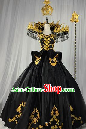 Top Grade Models Show Costume Cosplay Queen Black Full Dress Stage Performance Compere Clothing for Women
