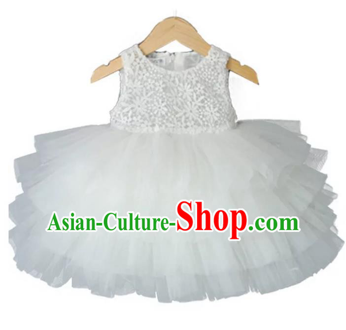 Children Models Show Costume Stage Performance Modern Dance White Bubble Dress for Kids