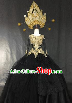 Top Grade Models Show Palace Costume Cosplay Queen Black Full Dress Stage Performance Compere Clothing for Women