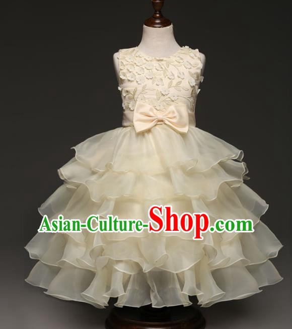Children Models Show Costume Stage Performance Modern Dance Compere Champagne Dress for Kids
