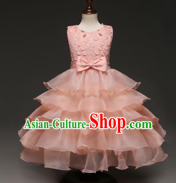 Children Models Show Costume Stage Performance Modern Dance Compere Pink Dress for Kids