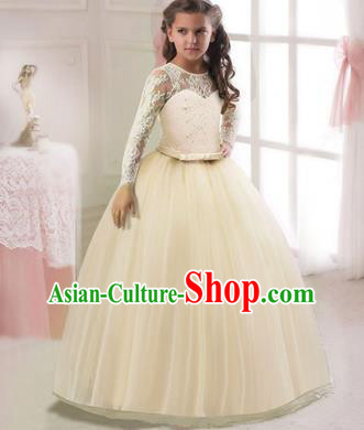 Children Models Show Costume Stage Performance Modern Dance Compere Champagne Lace Veil Dress for Kids