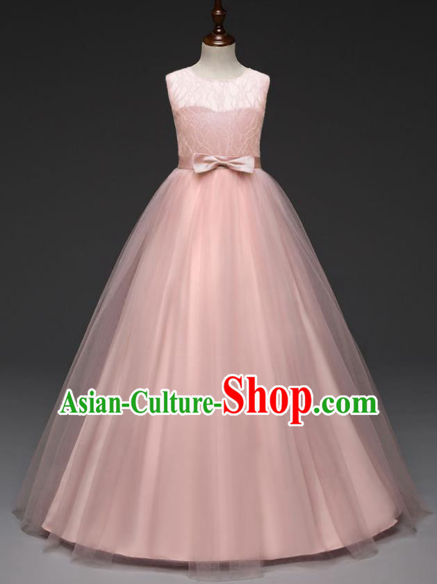 Children Models Show Costume Stage Performance Catwalks Compere Pink Veil Dress for Kids