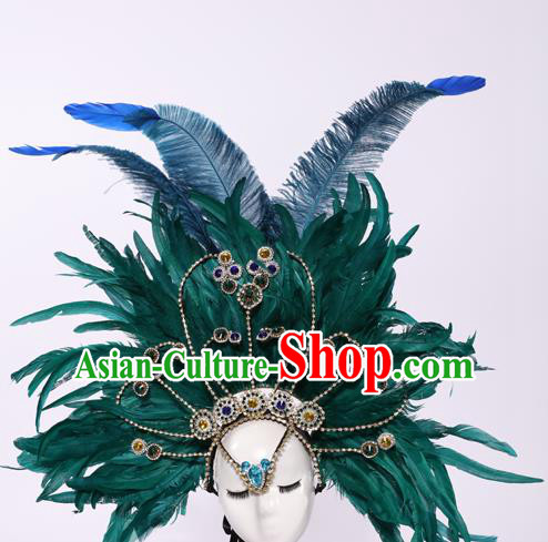 Top Grade Stage Performance Clothing Models Show Brazilian Rio Carnival Samba Green Feather Headwear for Women