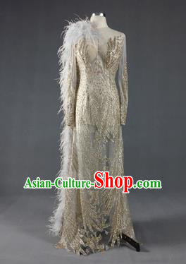 Top Grade Models Show Costume Stage Performance Catwalks Compere Golden Full Dress for Women