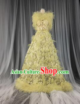 Top Grade Models Show Costume Stage Performance Catwalks Compere Yellow Full Dress for Women
