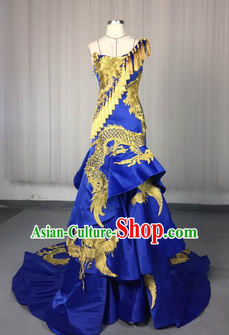 Top Grade Models Show Costume Stage Performance Catwalks Embroidered Dragon Phoenix Full Dress for Women