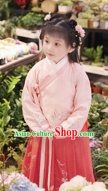 Chinese Ancient Ming Dynasty Nobility Lady Costume Children Embroidered Hanfu Dress for Kids