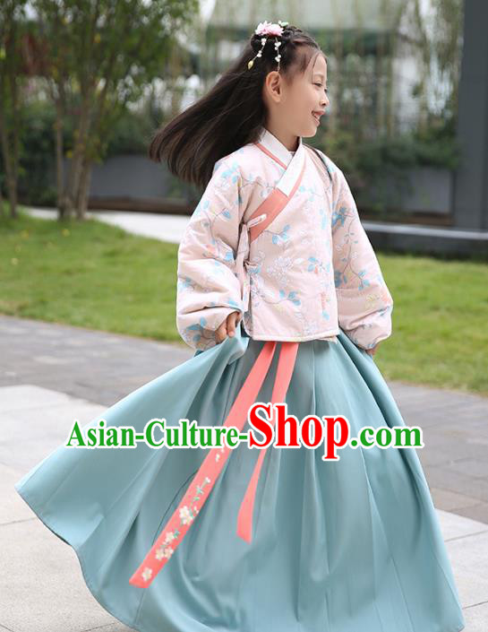 Chinese Ancient Ming Dynasty Girls Costumes Children Embroidered Hanfu Clothing for Kids