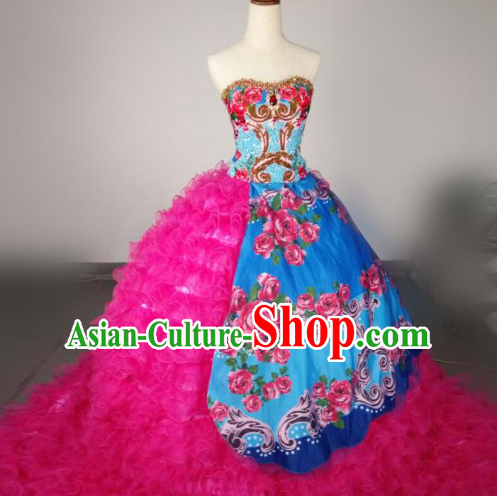 Top Grade Models Show Costume Stage Performance Catwalks European Court Rosy Full Dress for Women