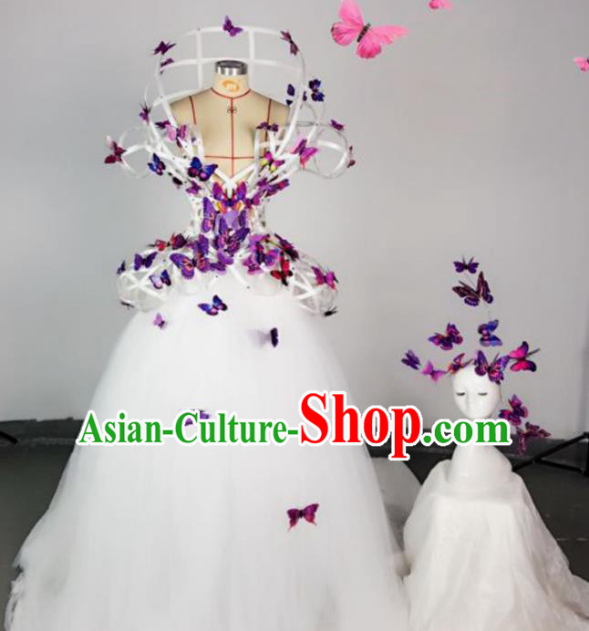 Top Grade Models Show Costume Stage Performance Catwalks Purple Butterfly Full Dress for Women