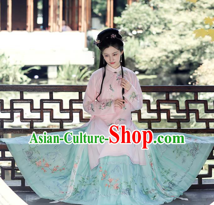 Chinese Ming Dynasty Princess Hanfu Dress Ancient Peri Goddess Embroidered Costumes Complete Set for Women